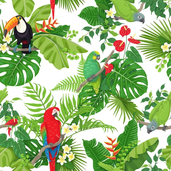 Тропічних птахів і квіти візерунком — стоковий вектор
