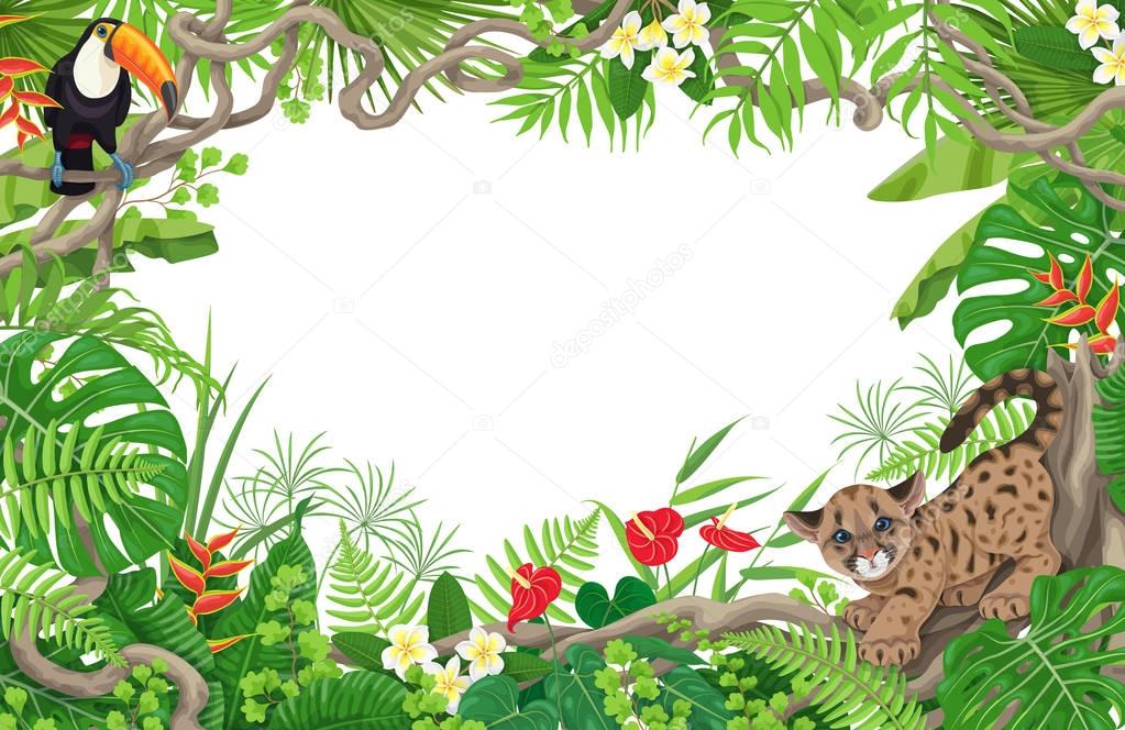 Tropical Frame with Cougar Cub and Toucan