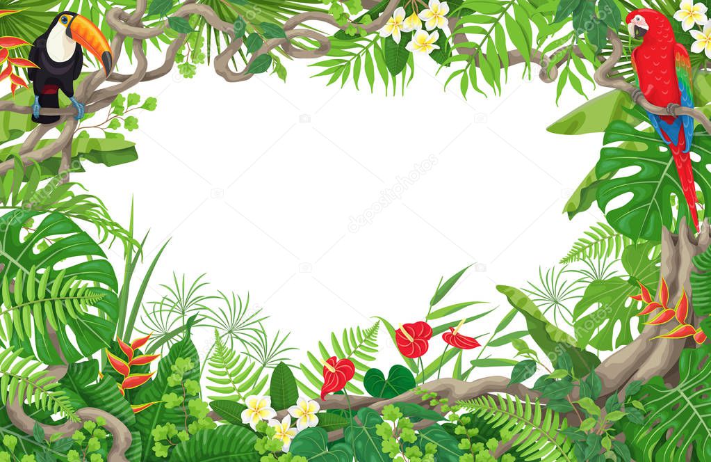 Tropical Plants  and Birds Frame