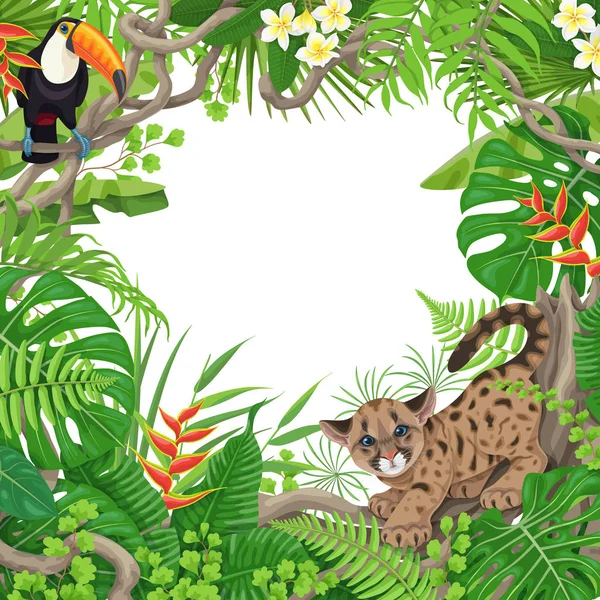 Тропическая рамка с растениями и животными — стоковый вектор