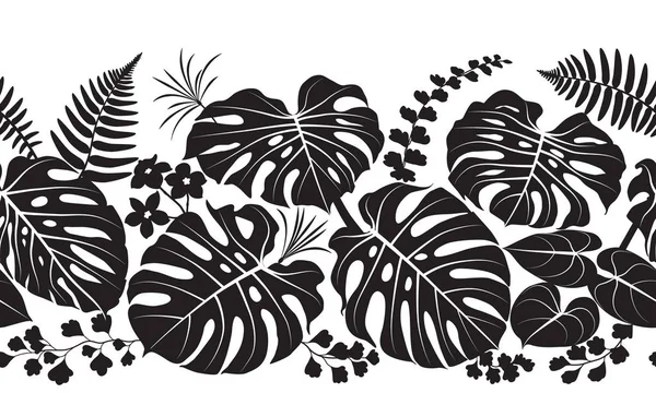 Tropické rostliny silueta vzor — Stockový vektor