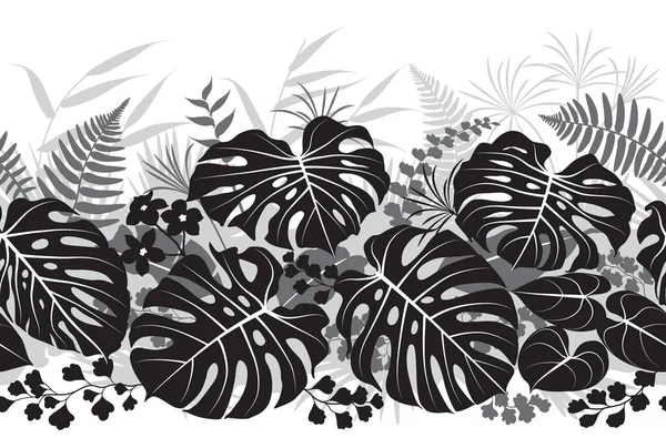 Plantas tropicales patrón monocromo — Archivo Imágenes Vectoriales