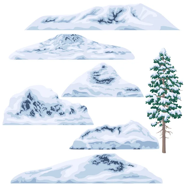 Conjunto de montanhas cobertas de neve e colinas . —  Vetores de Stock