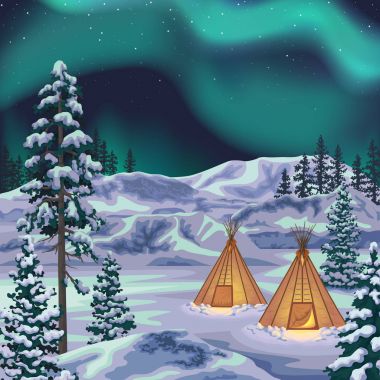 Aurora Borealis, gece Kuzey yatay 