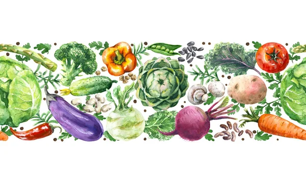 Watercolor Vegetables Horizontal  Seamless Pattern — Stock Photo, Image