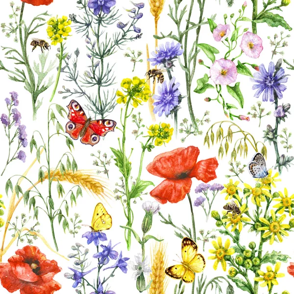 Wildflowers  and Insects Pattern — Stock Photo, Image