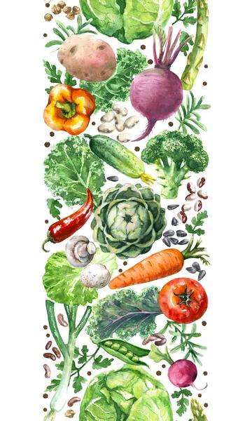 Watercolor Vegetables Vertical  Seamless Pattern — Stock Photo, Image