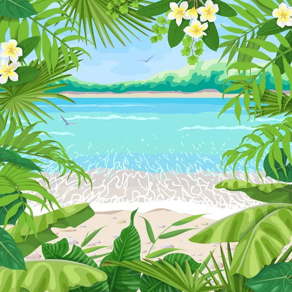 Fond d'été avec cadre tropical au bord de la mer — Image vectorielle