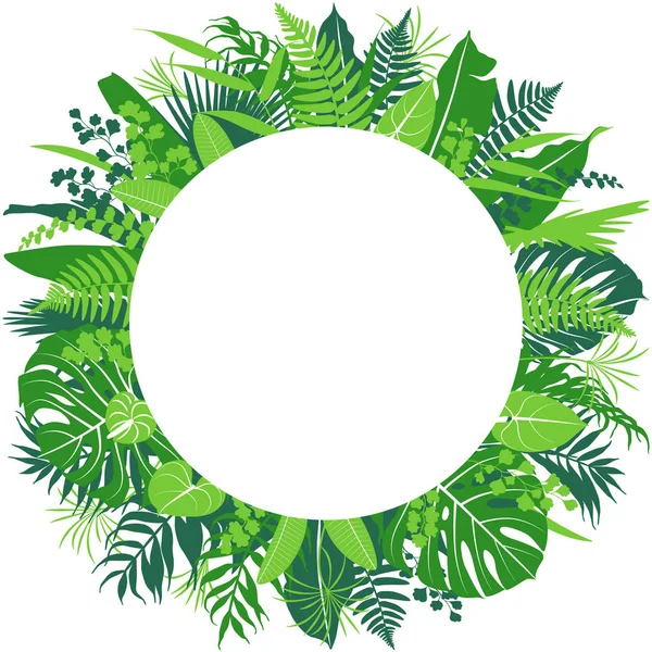 Tropical Leaves Round Frame — Stock Vector