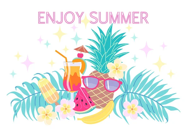 Colorful Enjoy Summer Composition — Stock Vector