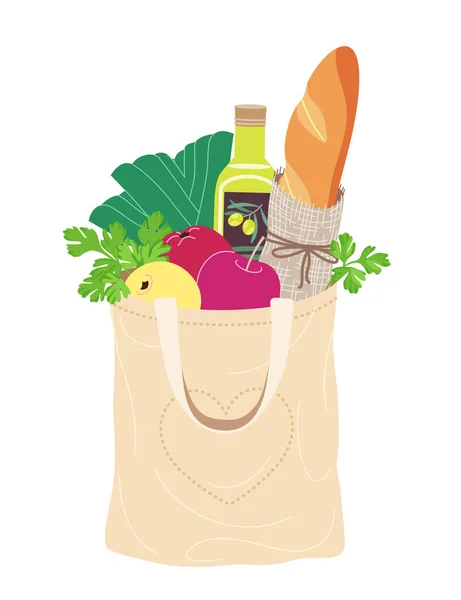 Textile Eco Bag with Natural Food. — Stock Vector