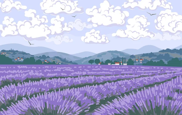 Fondo Horizontal Natural Simple Con Paisajes Campo Lavanda Flor Paisaje — Vector de stock