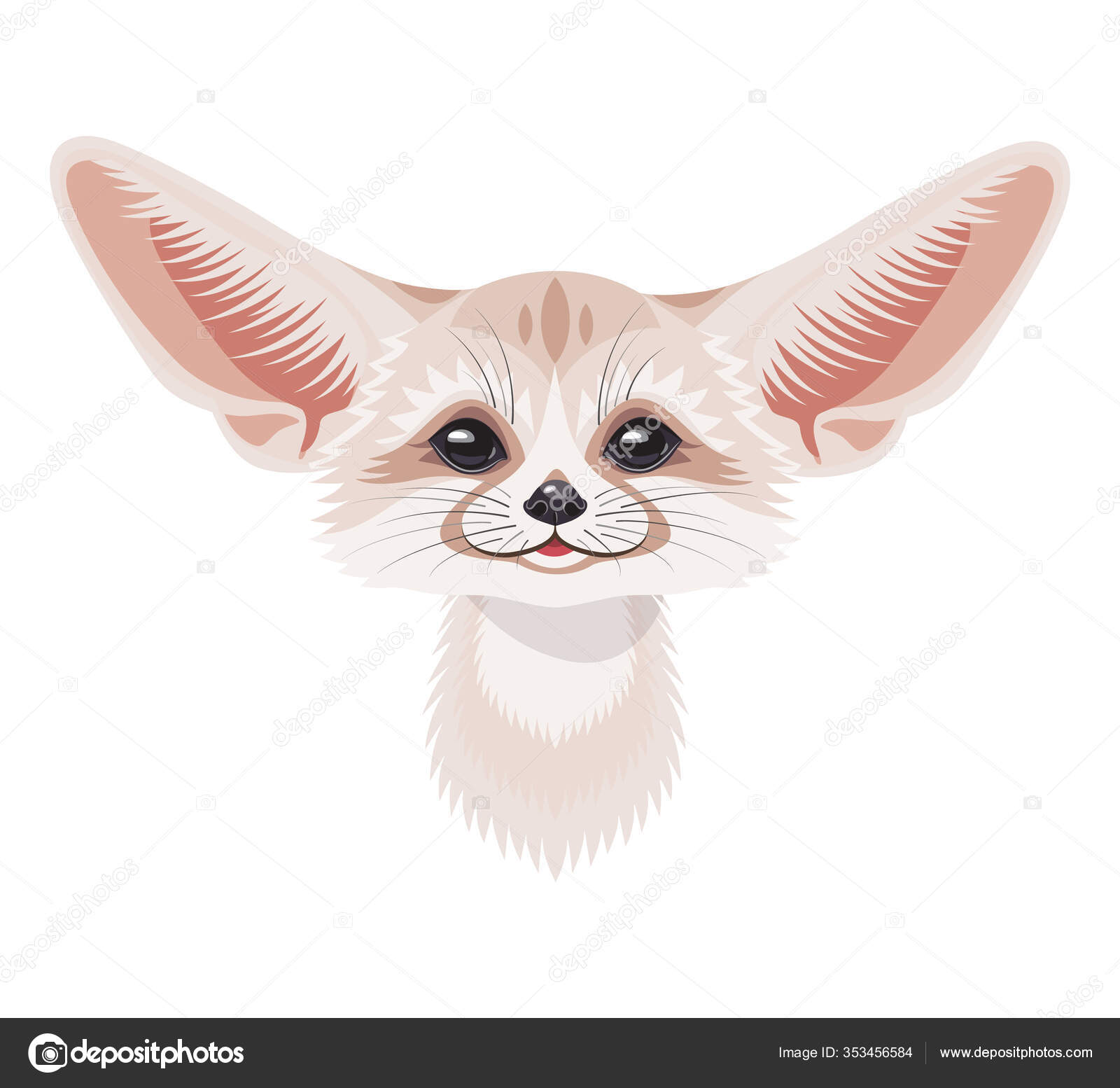 Funny Fennec Fox Face Head Isolated White Background Cartoon Cute Stock