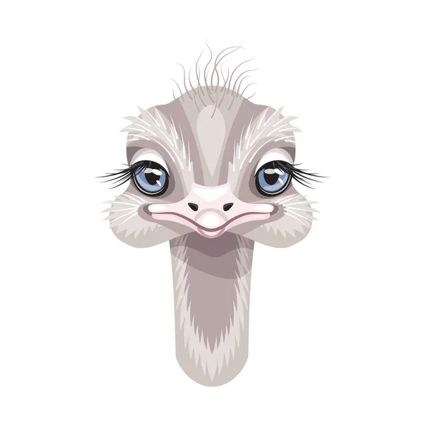 Funny Ostrich Head Isolated White Background Cartoon Cute Nestling Big — Stock Vector