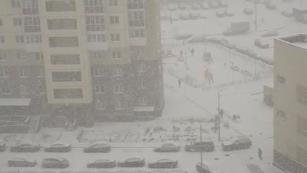 Nevadas San Petersburgo Vista Desde Ventana Piso Los Copos Nieve — Vídeo de stock