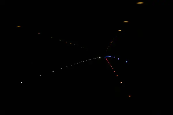 Lichten Van Lampen Auto Tunnel Licht Van Lantaarns Het Donker — Stockfoto