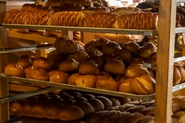 Police Chlebem Obchodě Různé Pečivo Těsta Muffin Dobrý Den Georgia — Stock fotografie