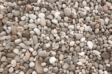 Deniz taşlarının arka planı. Okyanustaki taşlardan oluşan soyut bir duvar kağıdı. Çok renkli çakıl taşları.