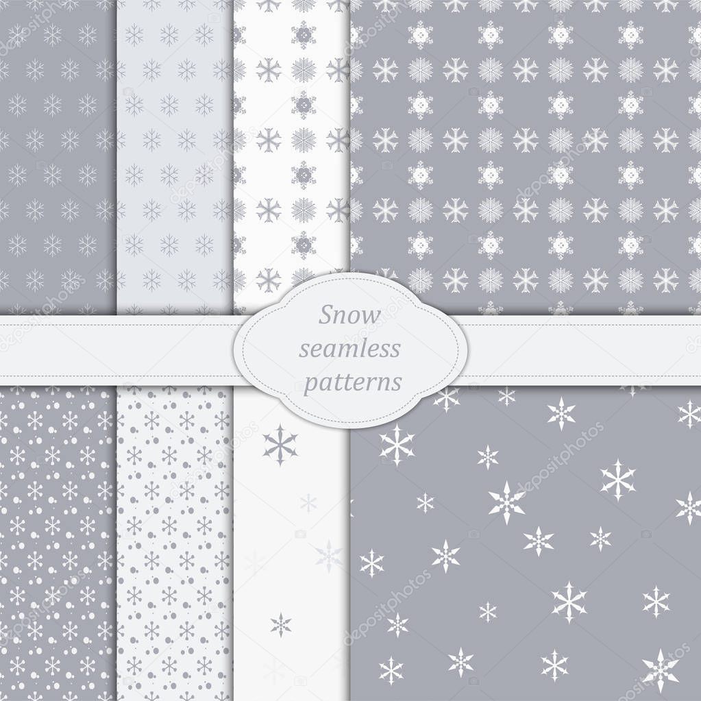 Snowflake patterns vector collection. Seamless snow backgrounds.