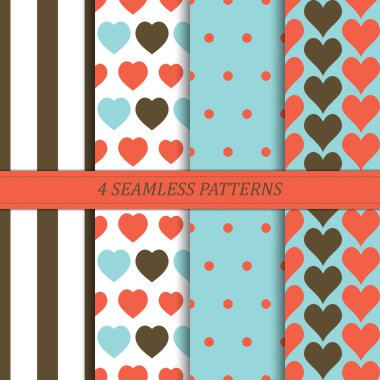 Çizgili, kalpli ve noktalı 4 renksiz desen.. 