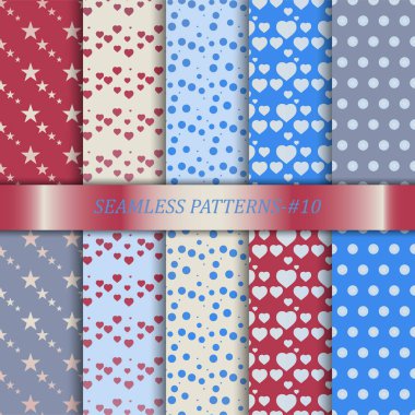 10 romantik vektörsüz desen. Doku kumaş ve kağıda baskı yapmak için kullanılabilir..