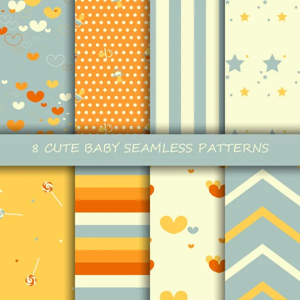 Cute Baby Set Seamless Pattern Pacifier Cute Hearts Lollipop Horizontal — стоковый вектор