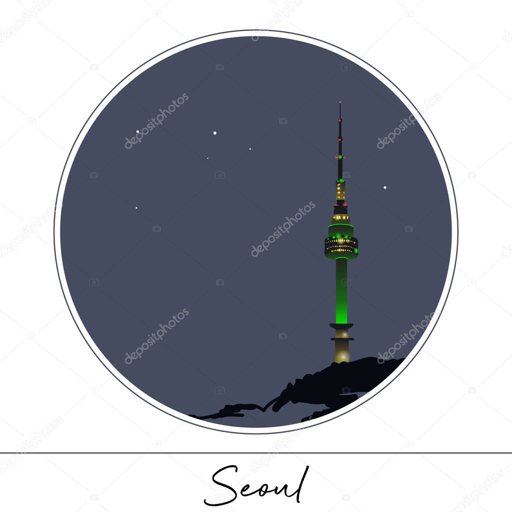  Seoul N-Tower.Mount Namsan. Sights of South Korea. Tourism in Asia. Night landscape. Observation deck