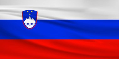 Slovenya bayrak ikonu ve Slovenya bayrağı rüzgarda dalgalanıyor.