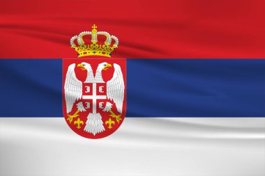 Sırbistan Cumhuriyeti bayrak taşıyıcı ikonu ve Sırbistan bayrağı rüzgarda dalgalanıyor.
