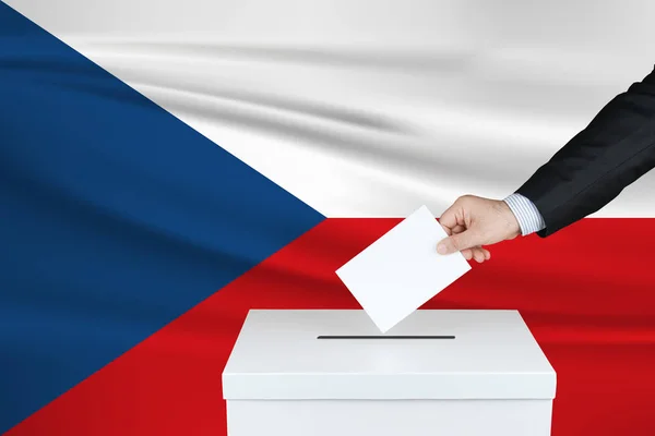 Volby České Republice Ruka Muže Který Dává Svůj Hlas Volební — Stock fotografie