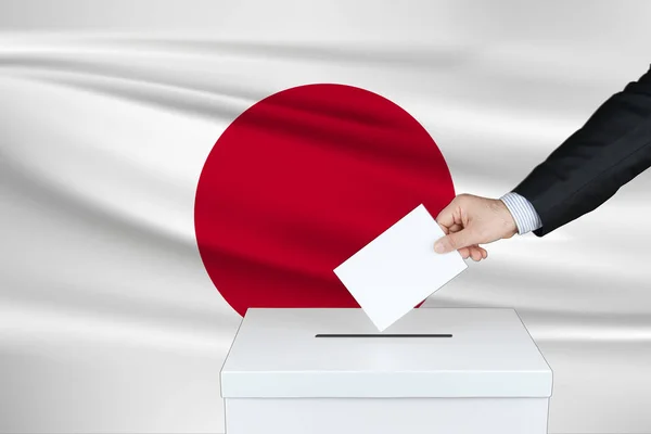 Élection Japon Main Homme Qui Met Son Vote Dans Urne — Photo