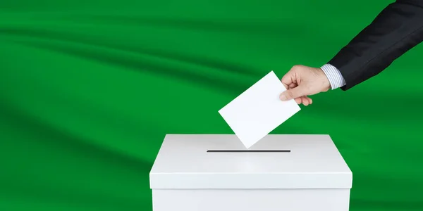 Election Libya Hand Man Putting His Vote Ballot Box Waved — Stock Photo, Image