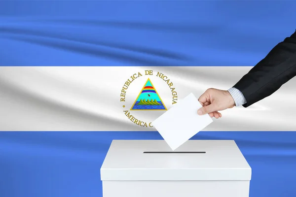Election Nicaragua Hand Man Putting His Vote Ballot Box Waved — Stock Photo, Image