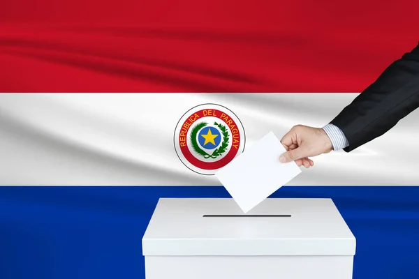 Élection Paraguay Main Homme Qui Met Son Vote Dans Urne — Photo