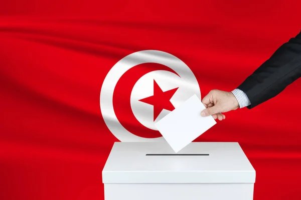 Választás Tunéziában Annak Keze Aki Szavazatát Szavazóurnába Teszi Hullámos Tunézia — Stock Fotó