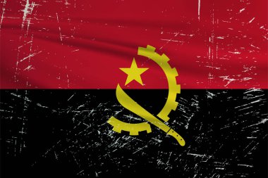 Grunge Angola bayrağı. Dalgalı grunge desenli Angola bayrağı. Vektör arkaplanı.