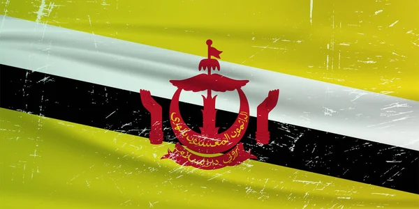 ブルネイ国旗を掲揚する グランジの質感を振ってブルネイフラグ ベクトル背景 — ストックベクタ