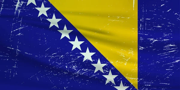 ボスニア国旗を掲揚する グランジの質感を振ってボスニアフラグ ベクトル背景 — ストックベクタ