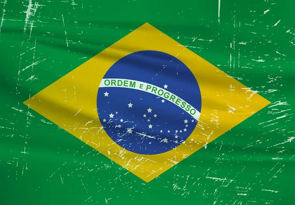 브라질 국기를 흔들다 브라질은 질감을 흔들면서 국기를 그린다 — 스톡 벡터