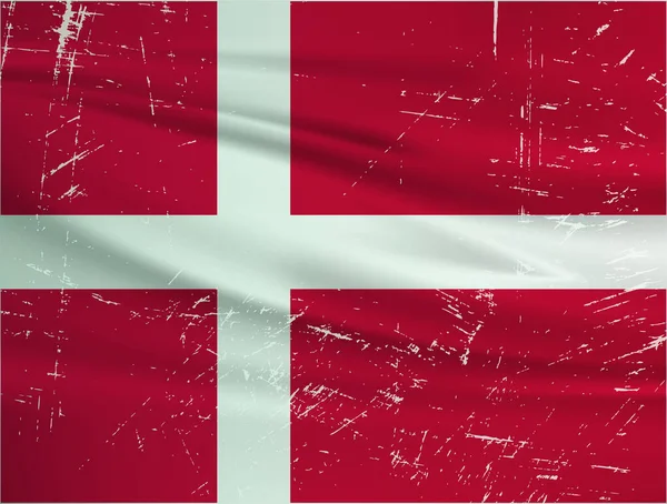 Vlajka Grunge Dánsko Dánská Vlajka Vlnící Grunge Texturou Pozadí Vektoru — Stockový vektor