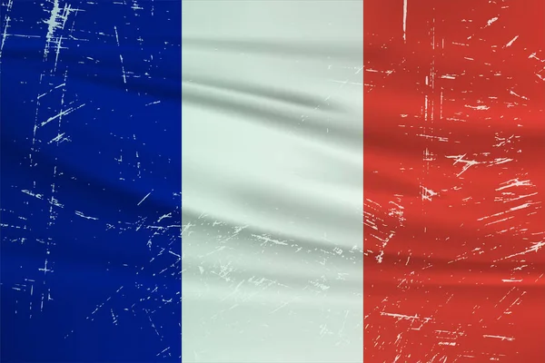 Гранж Флаг Франции Флаг Франции Размахивающей Гранж Текстурой Векторный Фон — стоковый вектор