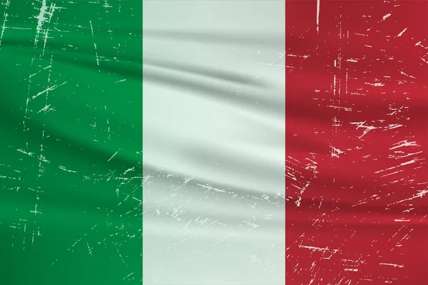 Великий Флаг Италии Флаг Италии Размахивающей Гранж Текстурой Векторный Фон — стоковый вектор