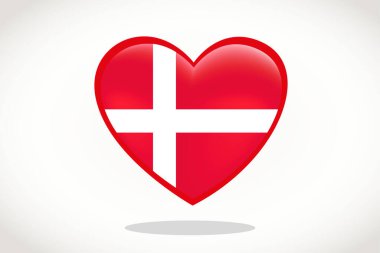 Danimarka Bayrağı Kalp Şeklinde. 3d Danimarka Bayrağı, Danimarka bayrak şablonu tasarımı.