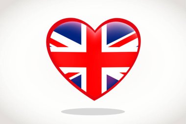Kalp şeklinde Birleşik Krallık Bayrağı. Heart 3d Birleşik Krallık Bayrağı, İngiltere bayrak şablonu tasarımı.