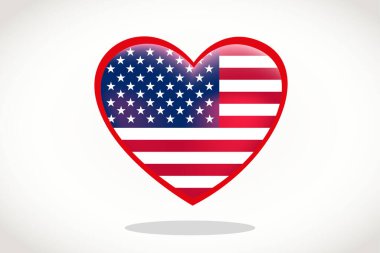 Amerika Birleşik Devletleri Kalp Şeklinde Bayrağı. Amerika Birleşik Devletleri 'nin 3d. Kalbi, Amerikan bayrak şablonu tasarımı.