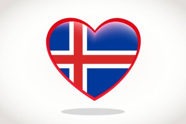 Iceland Flag in Heart Shape. Heart 3d Flag of Iceland, Iceland flag template design.