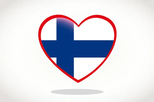 ハート型のフィンランド国旗 フィンランドのハート3D旗 フィンランドの旗テンプレートデザイン — ストックベクタ