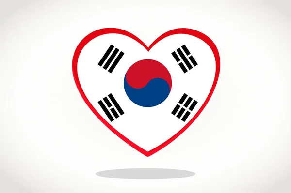 Flaga Korei Południowej Kształcie Serca Heart Flaga Korei Południowej Projekt — Wektor stockowy