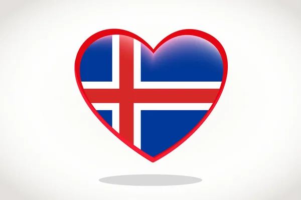 Drapeau Islande Forme Coeur Coeur Drapeau Islande Conception Modèle Drapeau — Image vectorielle