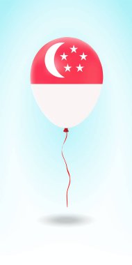 Bayrağı olan Singapur balonu. Ulusal Renklerde Balon. Country Flag Plastik Balonu. Vektör İllüstrasyonu.